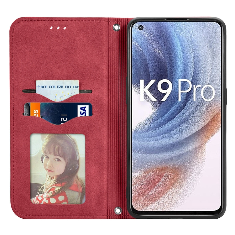 For OPPO  K9 Pro Retro Skin Feel Magnetic Horizontal Flip Leather Case with Holder & Card Slots & Wallet & Photo Frame(Red) - 2