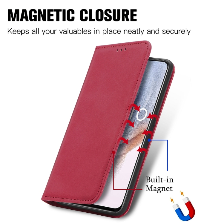 For OPPO  K9 Pro Retro Skin Feel Magnetic Horizontal Flip Leather Case with Holder & Card Slots & Wallet & Photo Frame(Red) - 4