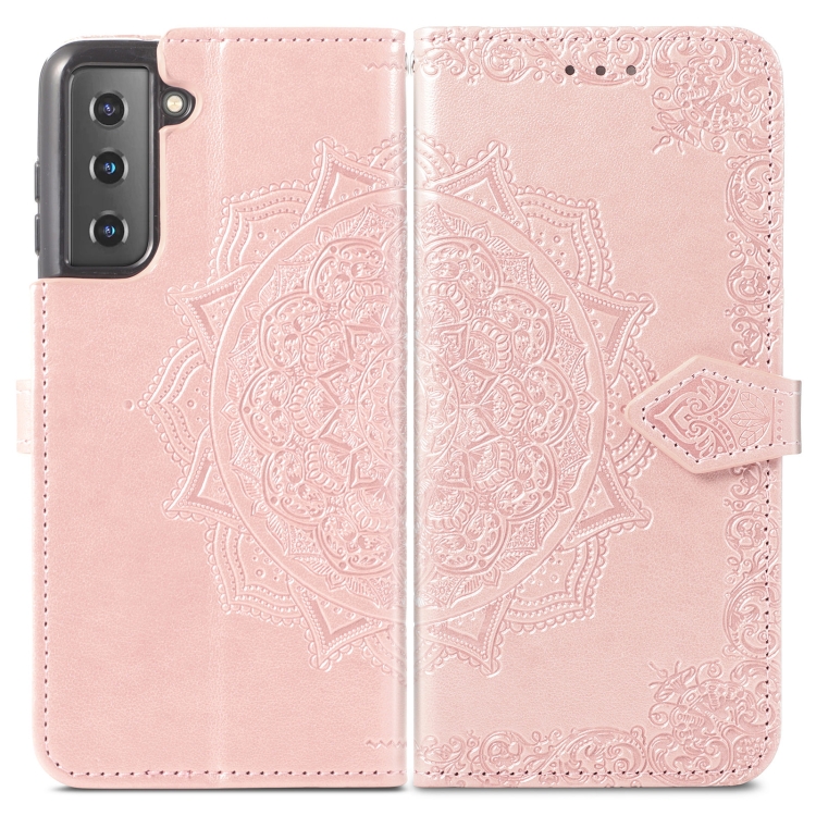 For Samsung Galaxy S22 5G Mandala Flower Embossed Horizontal Flip Leather Case with Holder & Card Slots & Wallet & Lanyard(Rose Gold) - 1