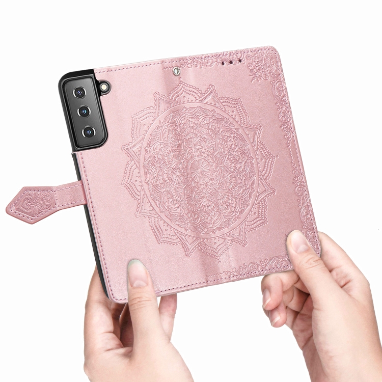 For Samsung Galaxy S22 5G Mandala Flower Embossed Horizontal Flip Leather Case with Holder & Card Slots & Wallet & Lanyard(Rose Gold) - 4