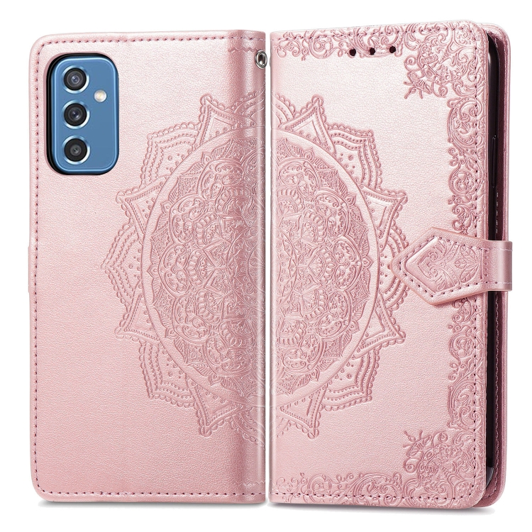 For Samsung Galaxy M52 5G Mandala Flower Embossed Horizontal Flip Leather Case with Holder & Card Slots & Wallet & Lanyard(Rose Gold) - 1