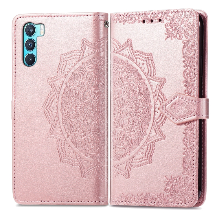 For OPPO  K9 Pro Mandala Flower Embossed Horizontal Flip Leather Case with Holder & Card Slots & Wallet & Lanyard(Rose Gold) - 1