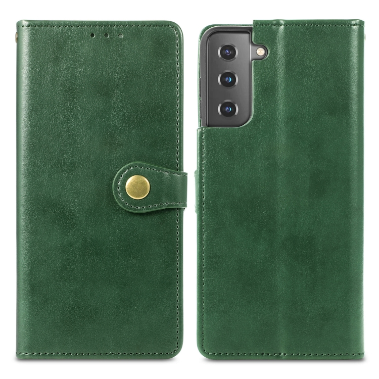 For Samsung Galaxy S22 5G Solid Color Leather Buckle Phone Case(Green) - 1
