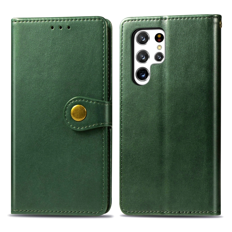 For Samsung Galaxy S22 Ultra 5G Solid Color Leather Buckle Phone Case(Green) - 1