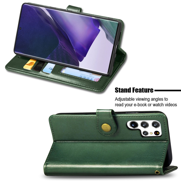 For Samsung Galaxy S22 Ultra 5G Solid Color Leather Buckle Phone Case(Green) - 3