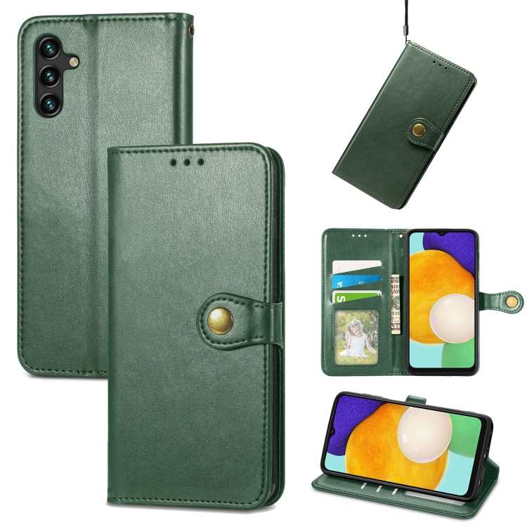 For Samsung Galaxy A13 5G Solid Color Leather Buckle Phone Case(Green) - 1
