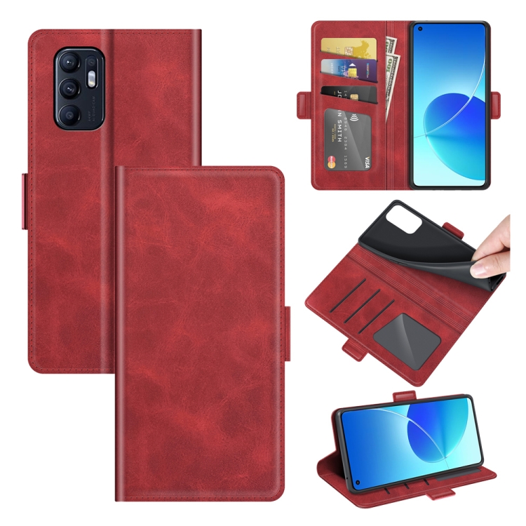 For OPPO Reno6 4G Dual-side Magnetic Buckle Horizontal Flip Leather Case with Holder & Card Slots & Wallet(Red) - 1