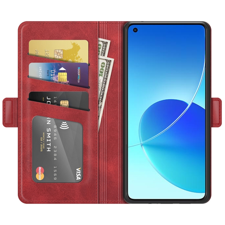 For OPPO Reno6 4G Dual-side Magnetic Buckle Horizontal Flip Leather Case with Holder & Card Slots & Wallet(Red) - 2