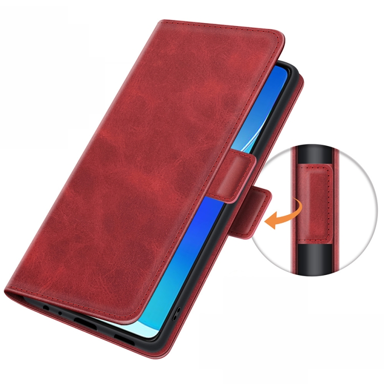 For OPPO Reno6 4G Dual-side Magnetic Buckle Horizontal Flip Leather Case with Holder & Card Slots & Wallet(Red) - 4
