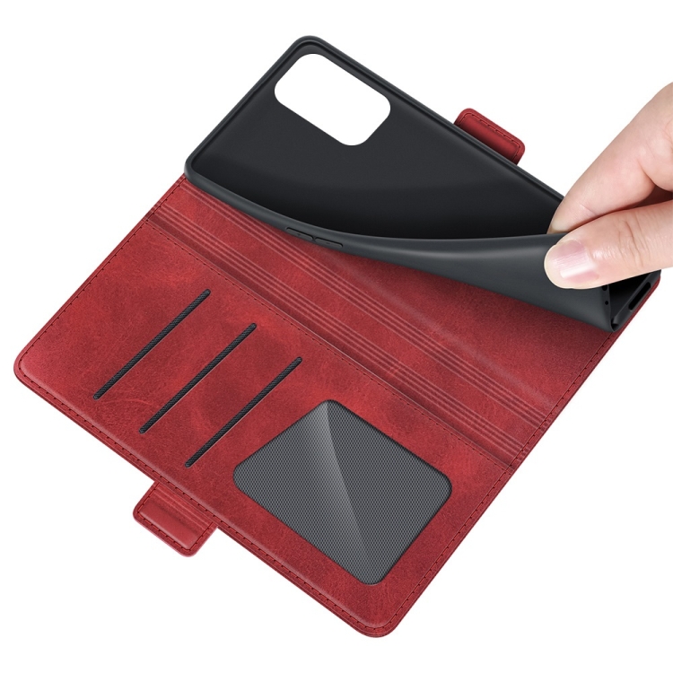 For OPPO Reno6 4G Dual-side Magnetic Buckle Horizontal Flip Leather Case with Holder & Card Slots & Wallet(Red) - 5