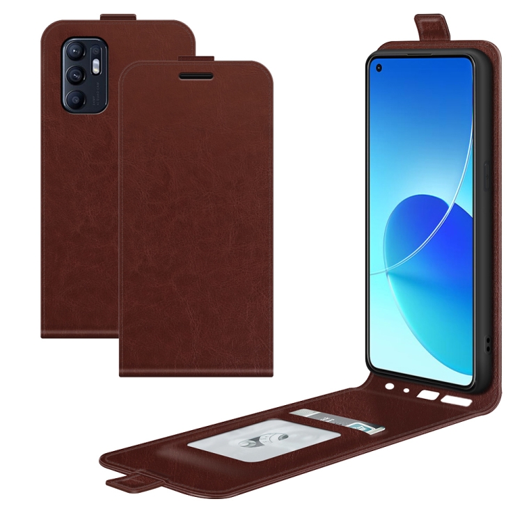 For OPPO Reno6 4G R64 Texture Vertical Flip Leather Case with Card Slots & Photo Frame(Brown) - 1