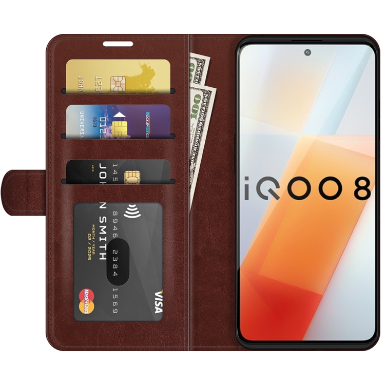 For vivo iQOO 8 R64 Texture Horizontal Flip Protective Case with Holder & Card Slots & Wallet& Photo Frame(Brown) - 2