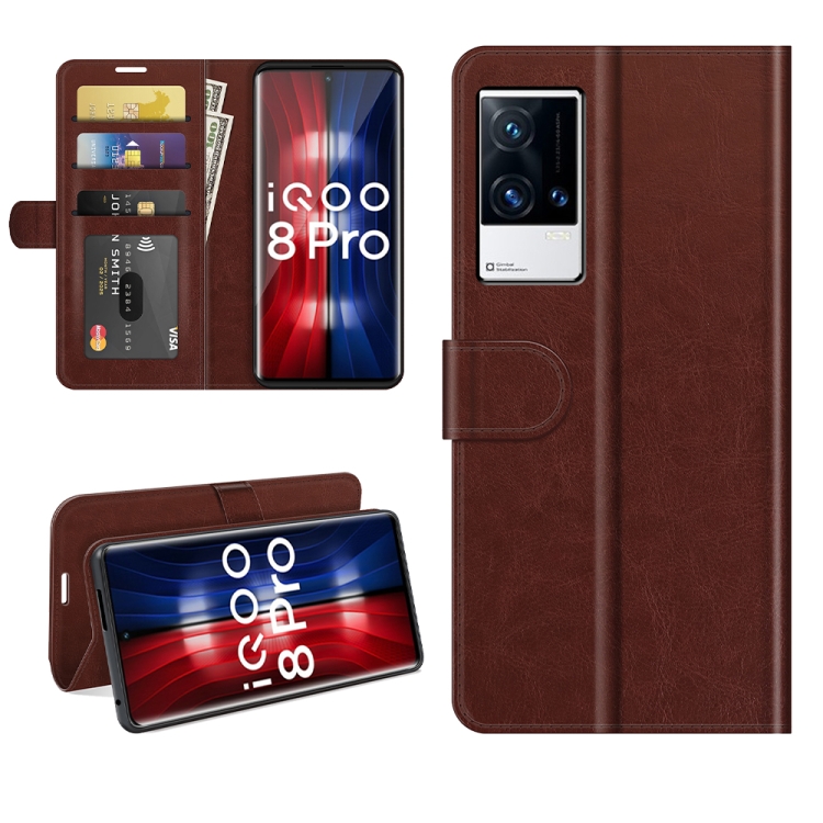 For vivo iQOO 8 Pro R64 Texture Single Horizontal Flip Protective Case with Holder & Card Slots & Wallet& Photo Frame(Brown) - 1