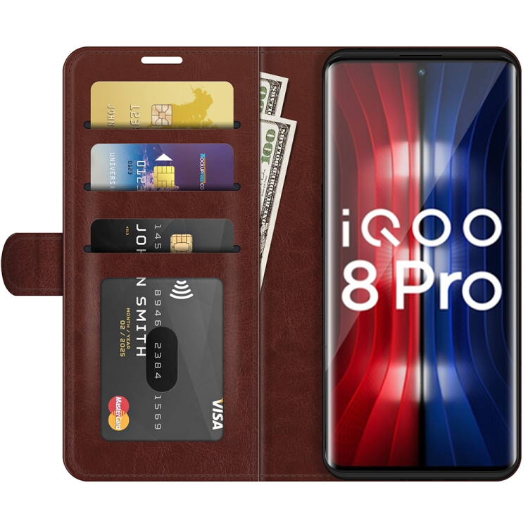 For vivo iQOO 8 Pro R64 Texture Single Horizontal Flip Protective Case with Holder & Card Slots & Wallet& Photo Frame(Brown) - 2