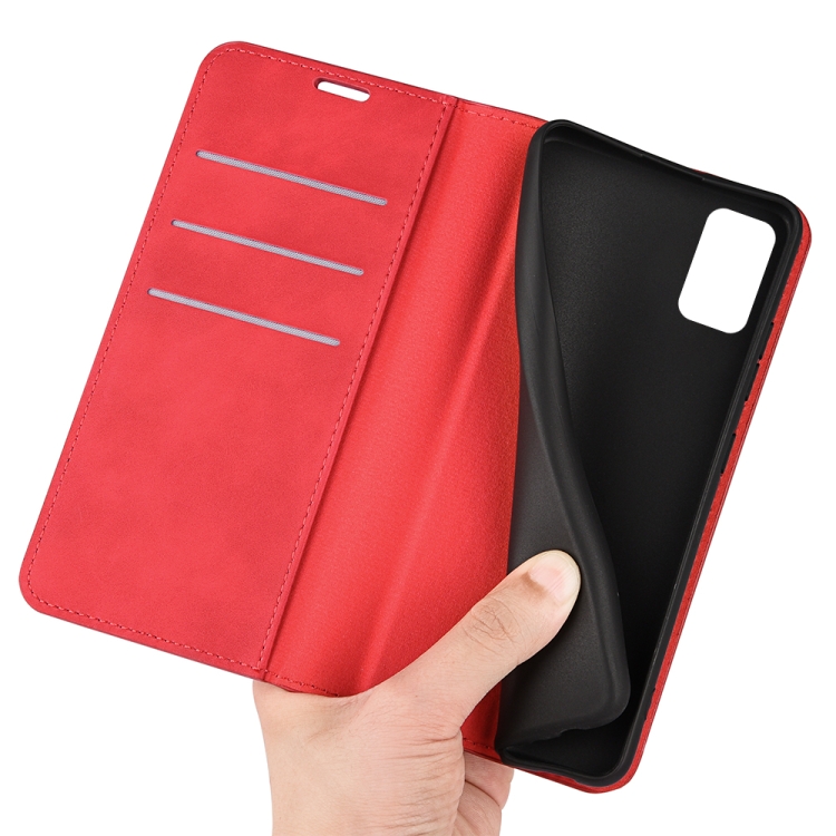 For Samsung Galaxy F52 5G Retro-skin Magnetic Suction Leather Case with Holder & Card Slots & Wallet(Red) - 5