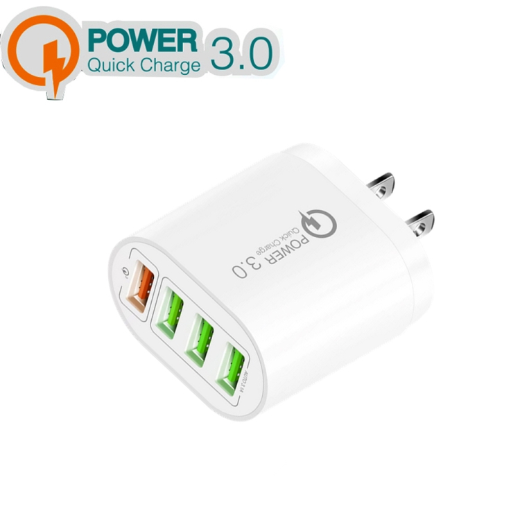 QC-04 QC3.0 + 3 x USB 2.0 Multi-ports Charger for Mobile Phone Tablet, US Plug(White) - 1