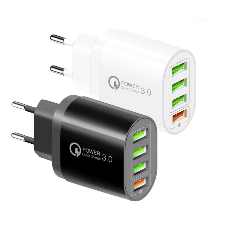 QC-04 QC3.0 + 3 x USB 2.0 Multi-ports Charger for Mobile Phone Tablet, EU Plug(White) - B1