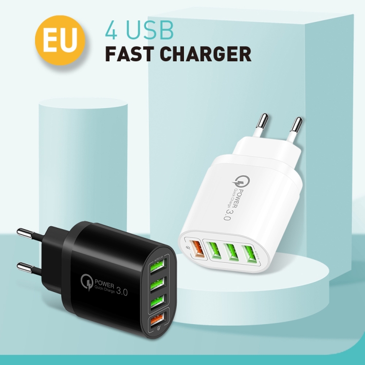 QC-04 QC3.0 + 3 x USB2.0 Multi-ports Charger with 3A USB to Type-C Data Cable, EU Plug(White) - B3