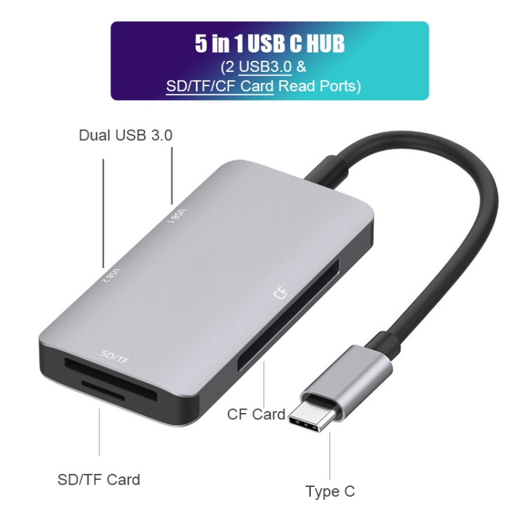 5 in 1 Data Read HUB Adapter with SD / TF / CF Card, Dual USB3.0 Ports - 3