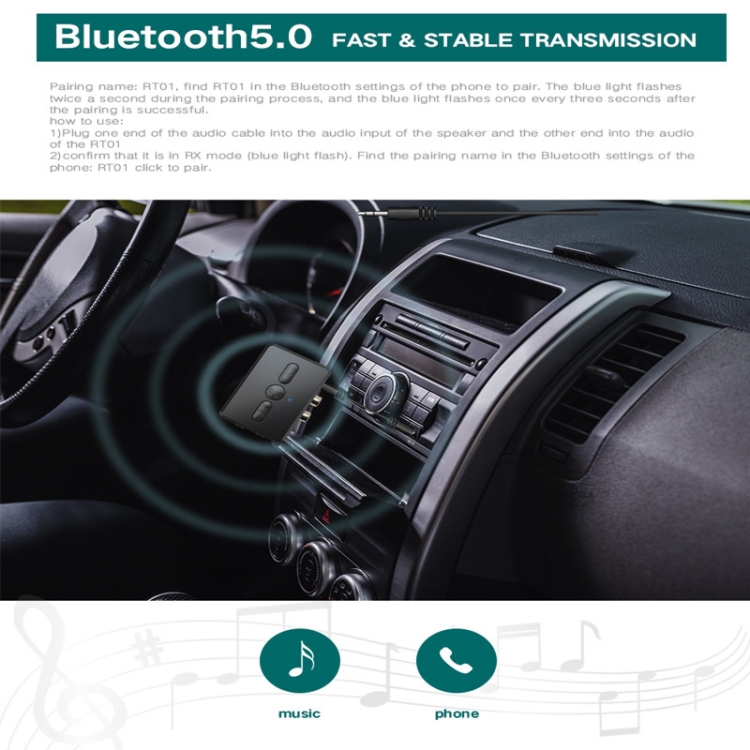 RT01 2-in-1 Bluetooth Receiver & Transmitter Car Hands-free - 3