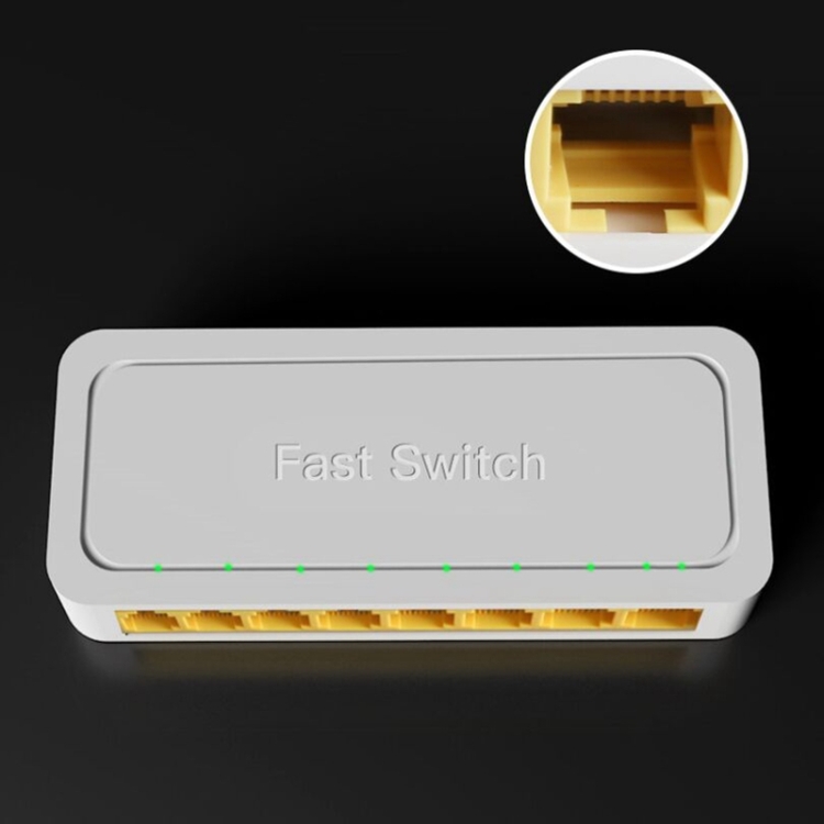 8-Ports 100M RJ45 Mini Switch Home Plug-and-Play Bypass Unmanaged Network Splitter for Bedroom Network Monitoring - 2