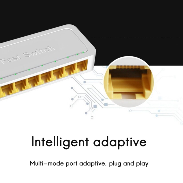 8-Ports 100M RJ45 Mini Switch Home Plug-and-Play Bypass Unmanaged Network Splitter for Bedroom Network Monitoring - 3