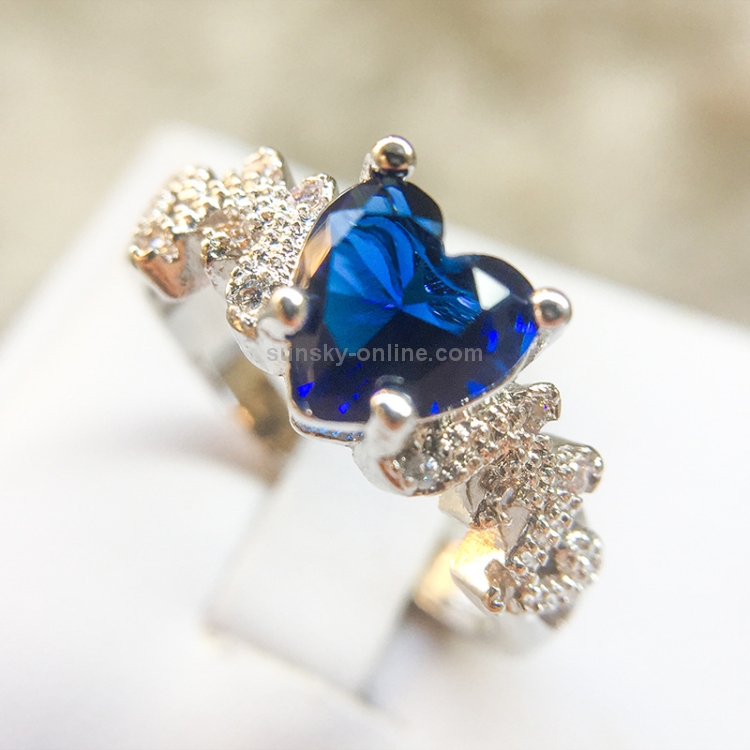 Women's Fashion Silver Love Mom Blue Imitation Opal Ring Jewelry Size 6-10