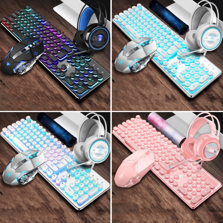 XINMENG 620 Punk Version Manipulator Feel Luminous Gaming Keyboard + Macro Programming Mouse + Headphones Set, Colour:Crystal Black Mixed Light - B1