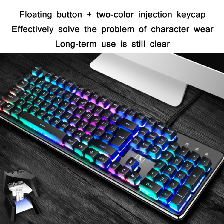 XINMENG 620 Punk Version Manipulator Feel Luminous Gaming Keyboard + Macro Programming Mouse + Headphones Set, Colour:Crystal Black Mixed Light - B6