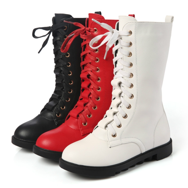 Winter Leather Children High Boots, Size:37, Color:Red Thin Cotton