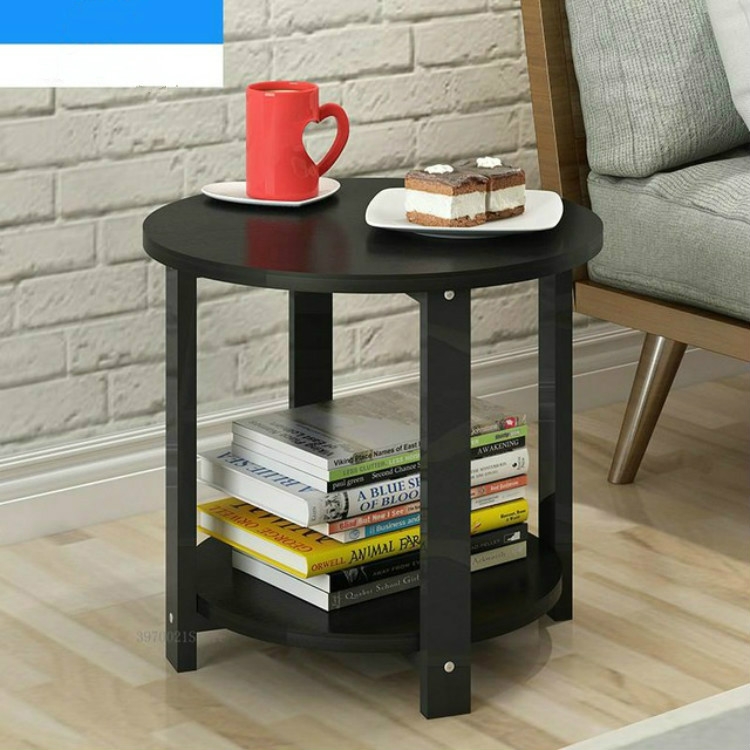 Sunsky Small Size Home Wooden Coffee Table Simple Modern Living Room Sofa Bedroom Round Tea Table Size 50 50 43cm Black