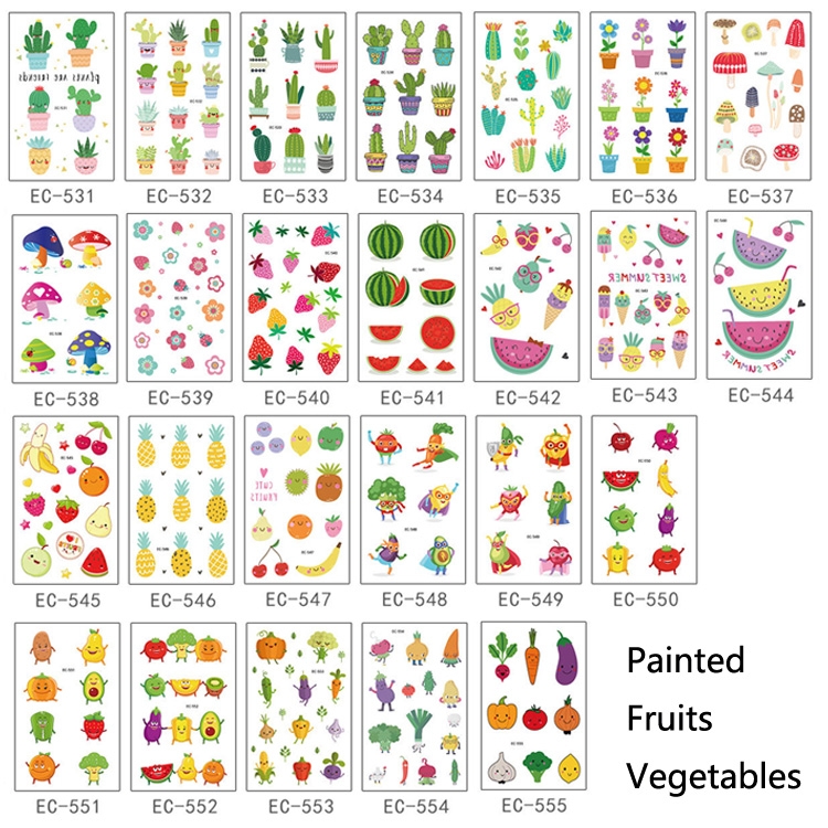 20 PCS Waterproof Painted Fruits Vegetables Plants Children Tattoo Stickers(EC-555) - B1