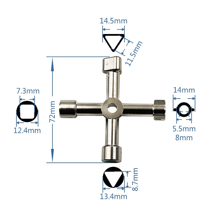 4 PCS Elevator Water Meter Valve Cross Key Inner Triangle Wrench, Style: B Silver