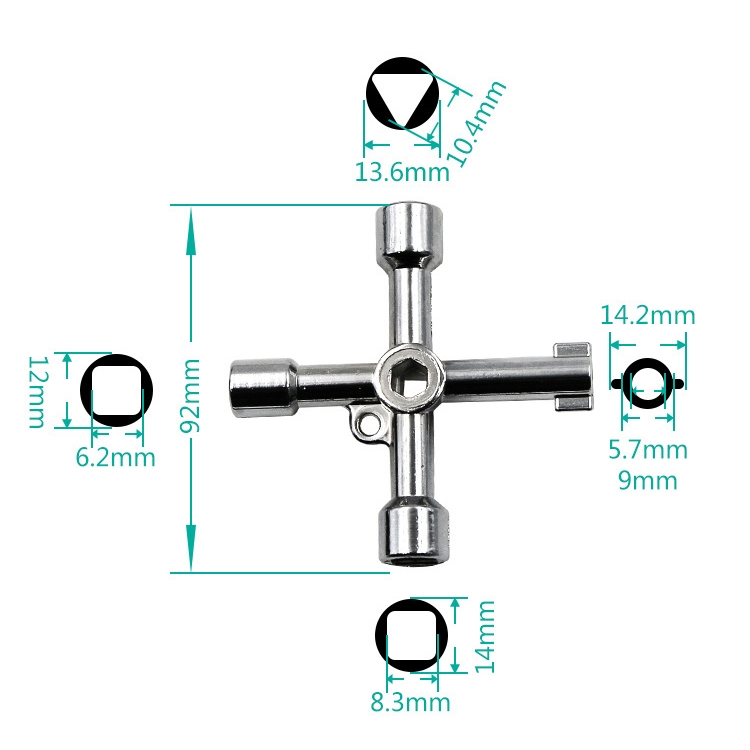 4 PCS Elevator Water Meter Valve Cross Key Inner Triangle Wrench, Style: D Silver Center Six-side/Square Hole