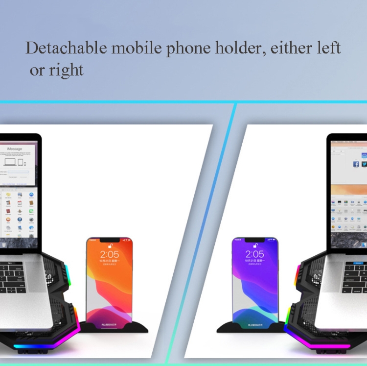 F12 6 Fans USB Semiconductor Computer Radiator Notebook Stand with Phone Holder, Colour: Blue Light + RGB Light