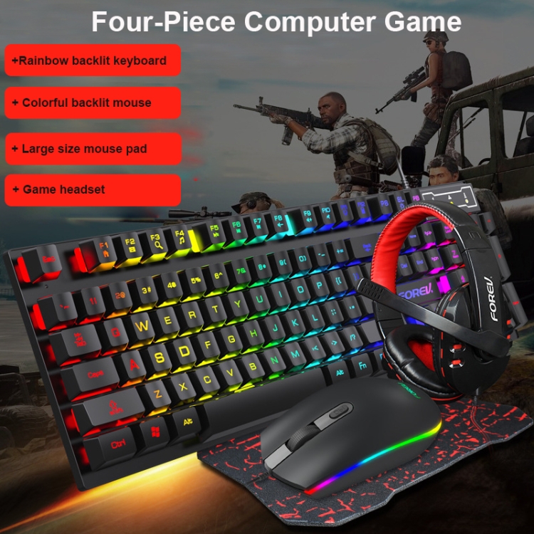 FOREV FV-Q809 Keyboard + Mouse + Mouse Pad + Headset Four-Piece Set for Office, Game