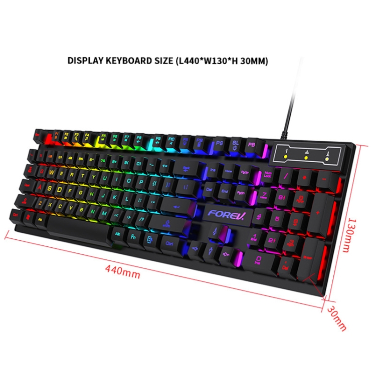 FOREV FV-Q305S Colorful Luminous Wired Gaming Keyboard and Mouse Set(Black)