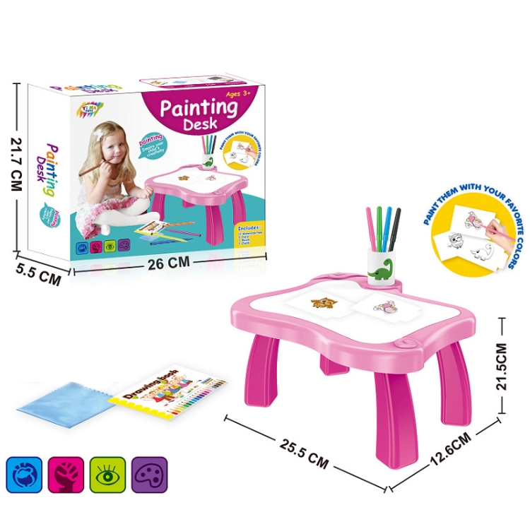 Children Multifunctional Projection Painting Toy Writing Board, wthout Watercolor Pen, Style: Pink (No Projection) - 1