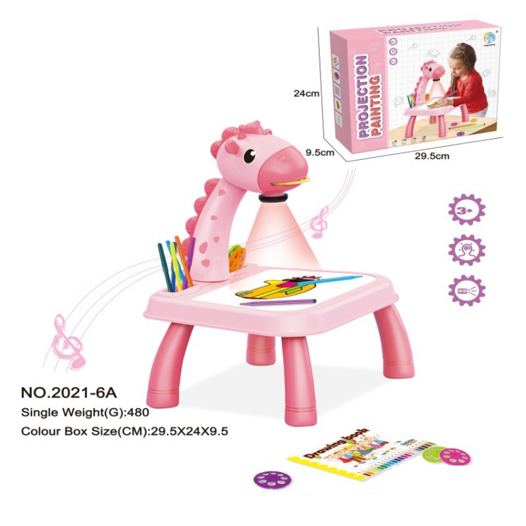 Children Multifunctional Projection Painting Toy Writing Board, wthout Watercolor Pen, Style: Giraffe Pink - 1