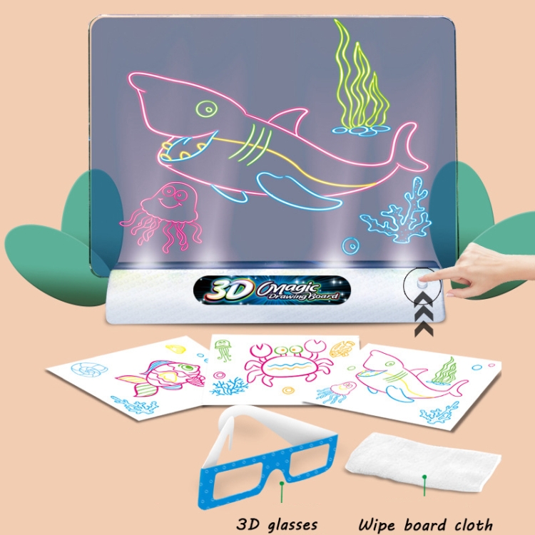 Multifunctional Luminous 3D Children Drawing Board, Without Watercolor Pen, Style: 3D Ocean - B3