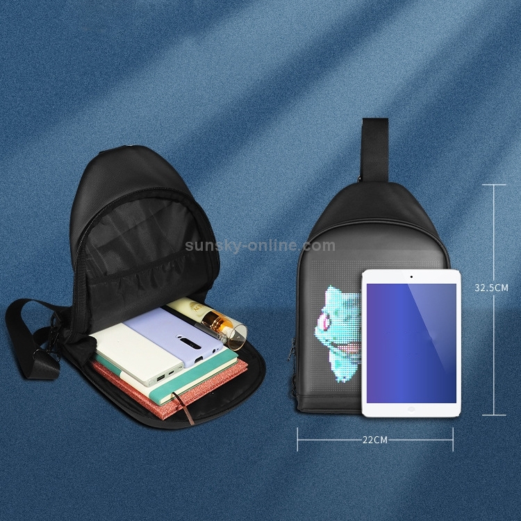 Outdoor LED Display Crossbody Bag Personality USB Bluetooth Small Bag, Size: 7 inch(Black) - B4