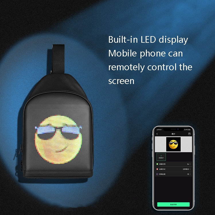 Outdoor LED Display Crossbody Bag Personality USB Bluetooth Small Bag, Size: 7 inch(Black) - B6