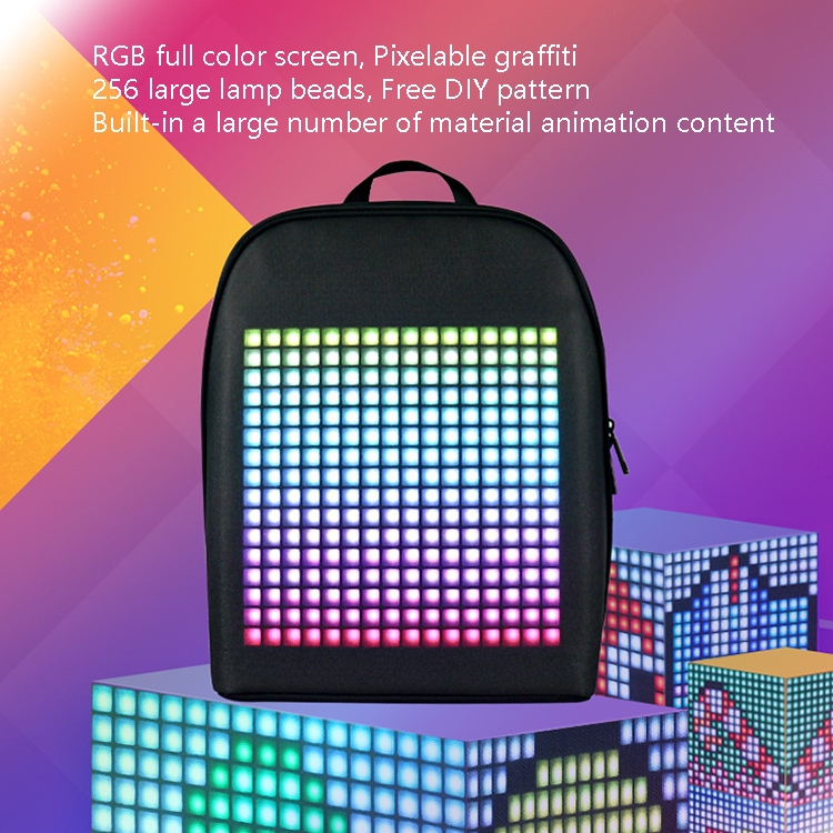 LED Pixel Cartoon Backpack Oxford Cloth Bag(Black) - B5