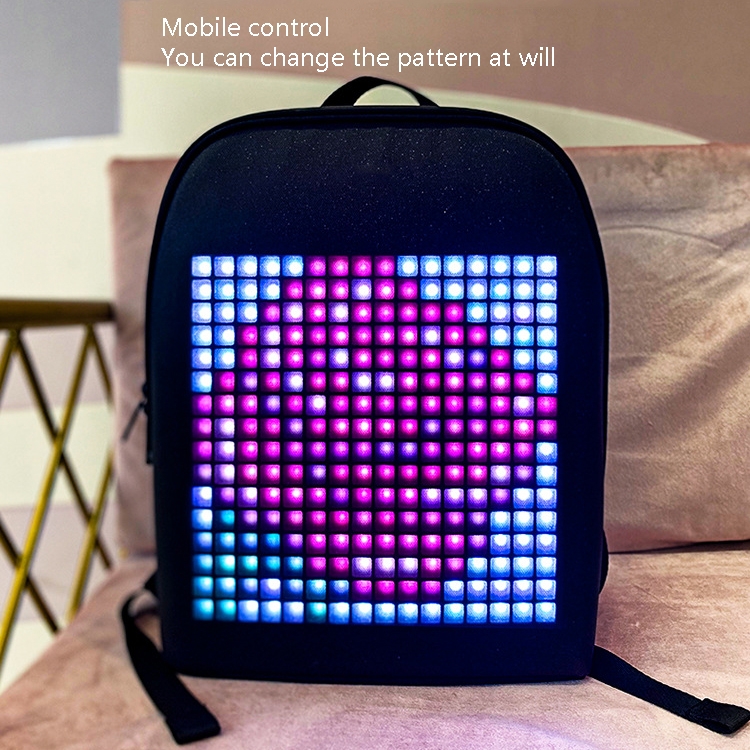 LED Pixel Cartoon Backpack Oxford Cloth Bag(Black) - B6