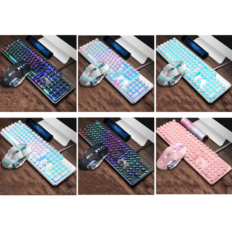 XINMENG 620 Manipulator Feel Luminous Gaming Keyboard + Macro Programming Mouse Set, Colour: White Blue Light Retro - B1