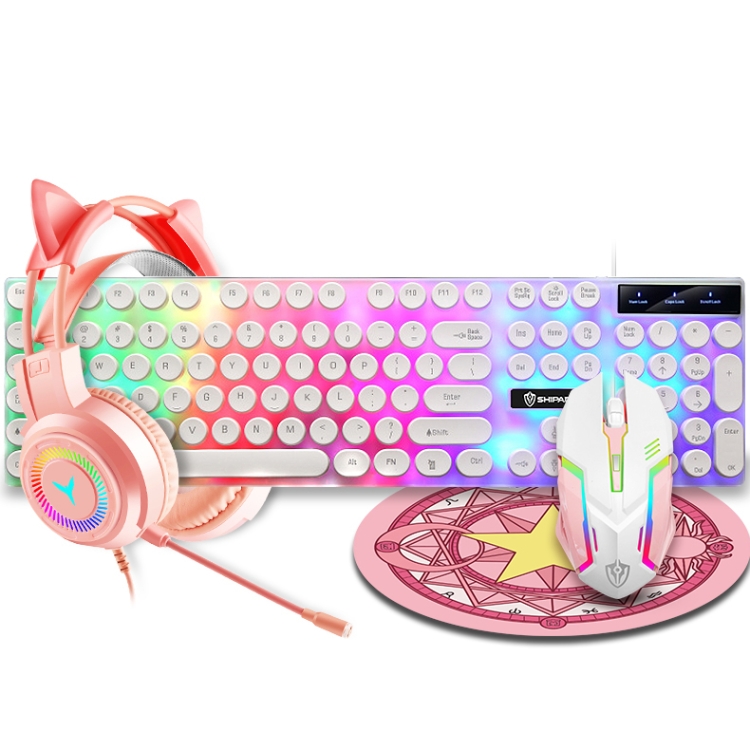 Shipadoo LD-122 4 in 1 Girly Glowing Keyboard + Mouse + Earphone + Mouse Pad Set(Pink Punk) - 1