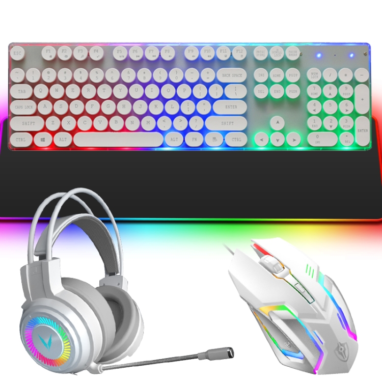 PANTSAN LD-145 4 in 1 Luminous Punk Gaming Keyboard + Mouse + Headphones + Mouse Pad Set(White) - 1