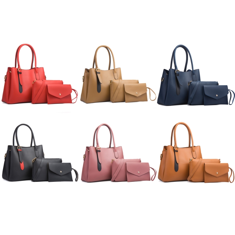 6890 3 in 1 Fashion Diagonal Handbags PU Leather Large-Capacity Bags(Pink) - B1