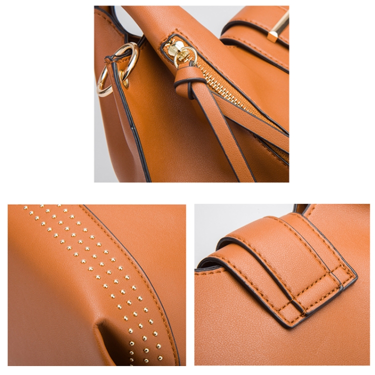 002 3 in 1 Ladies Rivet Diagonal Handbags PU Large-Capacity Bags(Brown) - B4