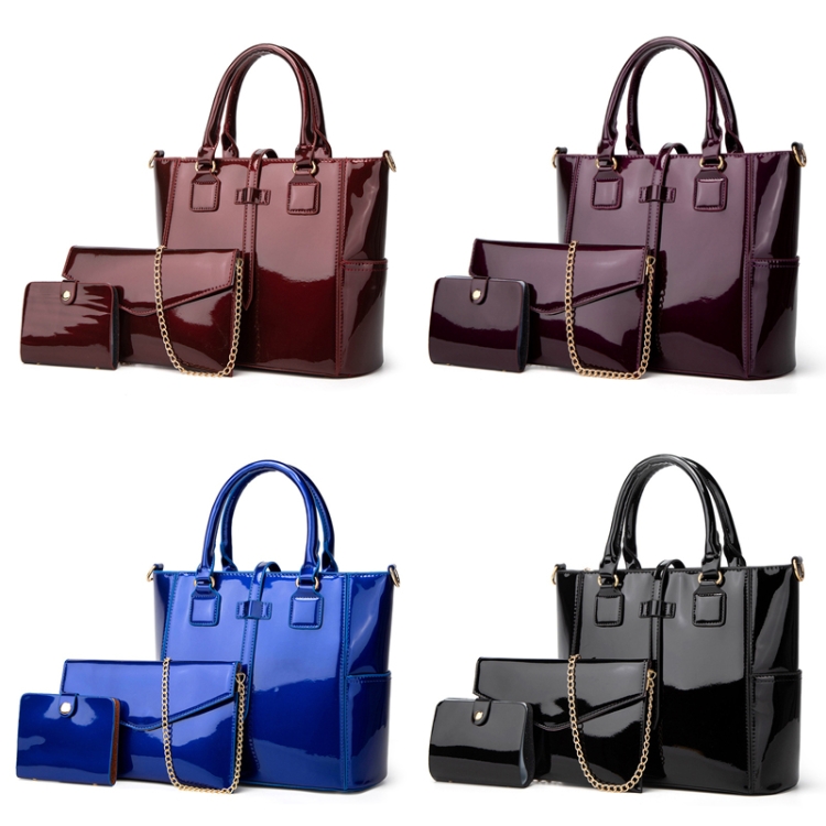 B009 3 in 1 Fashion Patent Leather Messenger Handbags Large-Capacity Bags(Black) - B1